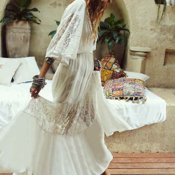 Shop Fig Dresses & Skirts - New Boho White Lace Maxi Beach Dress Cover-Up